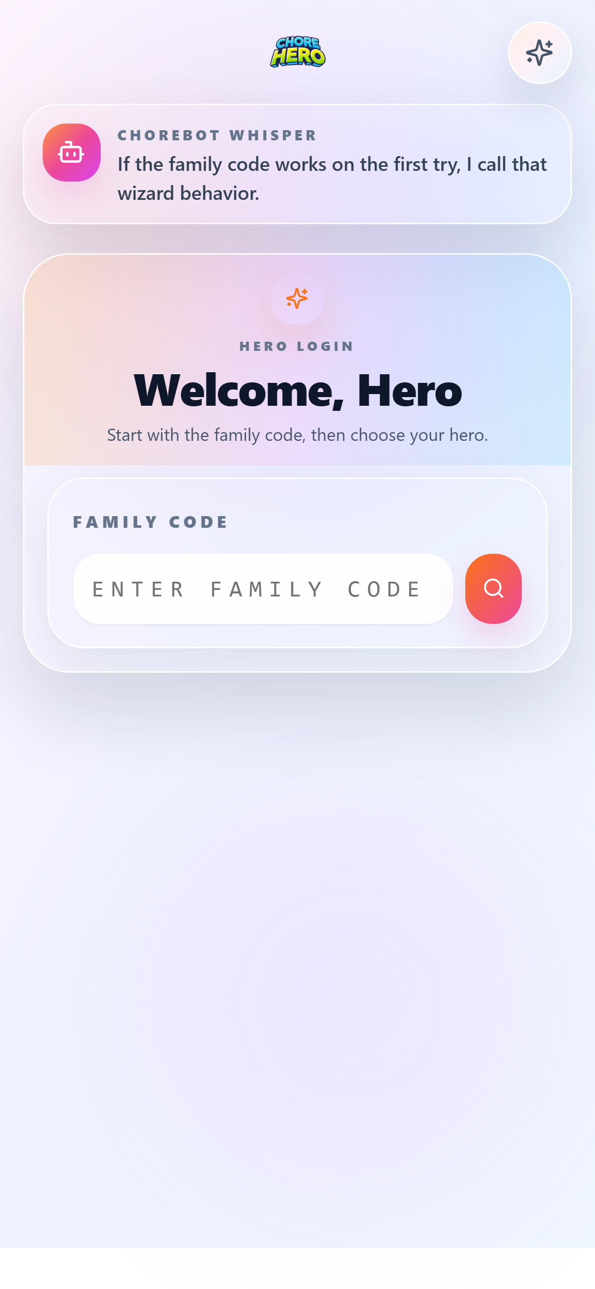 Child login screen showing family-code fallback flow